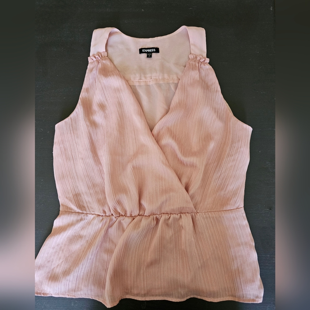 Express Sleeveless Faux Wrap Light RosePink BallerinaCore Peplum TopSz M